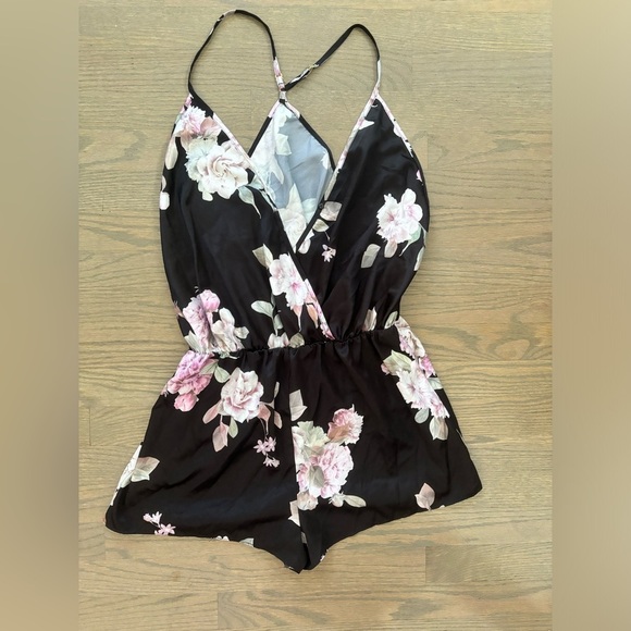Flora Nikrooz Sleep Romper Anthropologie Womens size Medium navy blue floral - Picture 2 of 5